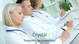  Presentation with medical folder blank or clipboard - PPT layouts enhanced with documentation ambulance - portrait of three clinicians background and a sky blue colored foreground