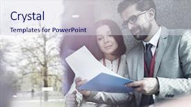  Presentation with reading - Theme having documentation centre - business colleagues reading document while background and a  colored foreground