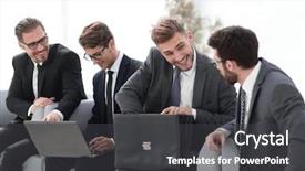  Presentation with lobby - PPT theme featuring documentation centre - group of business people sitting background and a  colored foreground