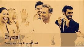  Presentation with executive business negotiation skills - Slides consisting of documentation centre - happy business executives giving high background and a yellow colored foreground