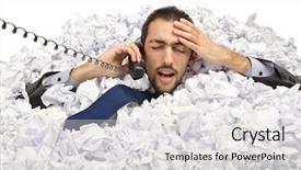  Presentation with paper - Cool new presentation design with documentation centre - man with lots of crumpled backdrop and a light gray colored foreground