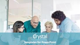  Presentation with skin care ethnic people - Presentation enhanced with documentation centre - multi-ethnic business people discussing background and a teal colored foreground