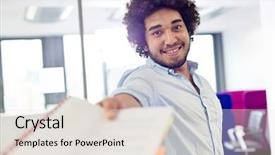  Presentation with giving - Cool new presentation theme with documentation centre - portrait of smiling young businessman backdrop and a lemonade colored foreground