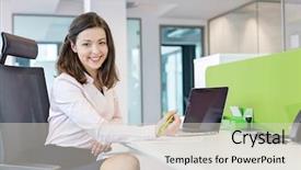  Presentation with rubrics for writing - Colorful PPT theme enhanced with documentation centre - portrait of smiling young businesswoman backdrop and a lemonade colored foreground