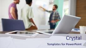  Presentation with meeting - PPT layouts having documents and laptop with meeting background and a sky blue colored foreground