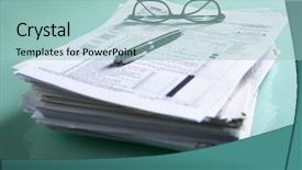  Presentation with tax - Beautiful presentation theme featuring documents and tax form backdrop and a light blue colored foreground