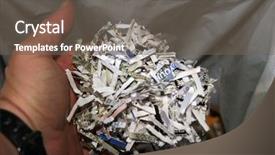  Presentation with destruction documents - PPT layouts featuring documents destruction - shredded money and paper background and a violet colored foreground