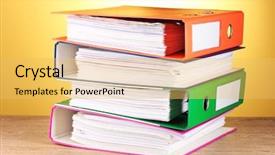  Presentation with table napkin folding - Cool new PPT theme with documents file box - bright office folders on wooden backdrop and a yellow colored foreground