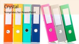  Presentation with women in office - Slides consisting of documents file box - office folders isolated on white background and a  colored foreground