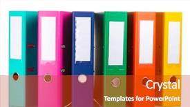  Presentation with office - Slides enhanced with documents file box - office folders isolated on white background and a crimson colored foreground