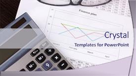  Presentation with money racker - Presentation theme having documents money and glasses close-up background and a sky blue colored foreground