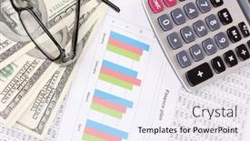  Presentation with money - Slides having documents-money-and-glasses-close background and a sky blue colored foreground