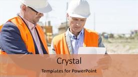  Presentation with construction documents - Slide set with documents on clipboard at construction background and a coral colored foreground