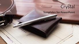  Presentation with pen - Amazing PPT theme having documents pen belt backdrop and a coral colored foreground