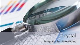  Presentation with data analytics - Cool new theme with documents with analytics data backdrop and a light blue colored foreground