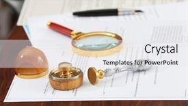  Presentation with stamps - Beautiful PPT theme featuring documents wooden ink pad stamps backdrop and a white colored foreground