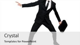  Presentation with fear - Cool new theme with dodge - isolated business man fear position backdrop and a light gray colored foreground