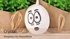  Presentation with white green - Cool new presentation design with dodgers - white egg with funny face backdrop and a coral colored foreground