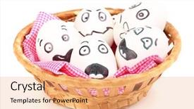  Presentation with faces - Beautiful slides featuring dodgers - white eggs with funny faces backdrop and a  colored foreground