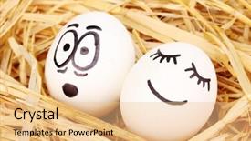  Presentation with faces - Presentation theme featuring dodgers - white eggs with funny faces background and a  colored foreground