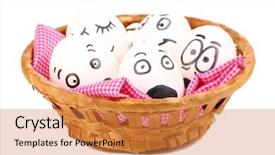  Presentation with human face set of faces - Cool new presentation theme with dodgers - white eggs with funny faces backdrop and a  colored foreground