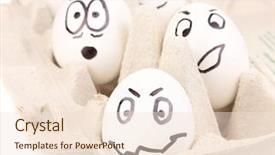  Presentation with human face set of faces - Cool new slide deck with dodgers - white eggs with funny faces backdrop and a  colored foreground