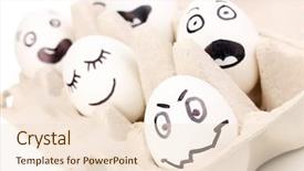  Presentation with faces - Amazing slide deck having dodgers - white eggs with funny faces backdrop and a  colored foreground