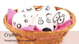  Presentation with human face set of faces - Cool new presentation theme with dodgers - white eggs with funny faces backdrop and a  colored foreground