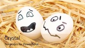  Presentation with human face set of faces - Slides with dodgers - white eggs with funny faces background and a  colored foreground