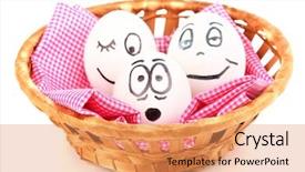  Presentation with human face set of faces - Presentation theme consisting of dodgers - white eggs with funny faces background and a  colored foreground