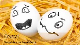  Presentation with human face set of faces - Colorful slides enhanced with dodgers - white eggs with funny faces backdrop and a  colored foreground