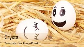  Presentation with faces - Audience pleasing PPT theme consisting of dodgers - white eggs with funny faces backdrop and a  colored foreground