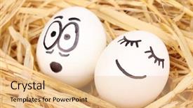  Presentation with human face set of faces - Cool new slide set with dodgers - white eggs with funny faces backdrop and a  colored foreground