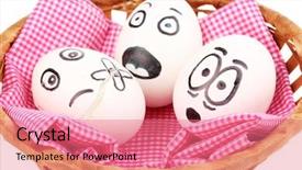  Presentation with faces - Presentation theme enhanced with dodgers - white eggs with funny faces background and a  colored foreground