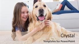  Presentation with dog - PPT layouts enhanced with dog - happy girl embracing golden retriever background and a lemonade colored foreground