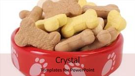  Presentation with dog food - Slide deck having dog biscuits shaped like bone background and a red colored foreground