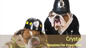  Presentation with firefighter - Audience pleasing slides consisting of dog dressed up as firefighter backdrop and a tawny brown colored foreground