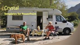  Presentation with elderly home - Theme featuring dog drinking coffee - elderly couple is traveling background and a tawny brown colored foreground