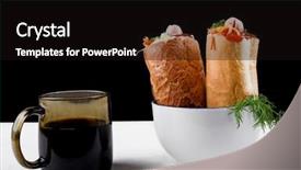  Presentation with dog food - Amazing presentation theme having dog drinking coffee - food for breakfast backdrop and a  colored foreground