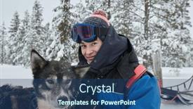  Presentation with walk - PPT theme consisting of dog-enjoying-walk-in-winter and a ocean colored foreground