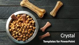 Presentation with dog food - Audience pleasing PPT theme consisting of dog food in metallic bowl backdrop and a dark gray colored foreground