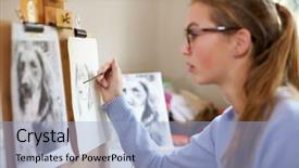  Presentation with artist - Amazing PPT theme having dog from photograph in charcoal backdrop and a light blue colored foreground