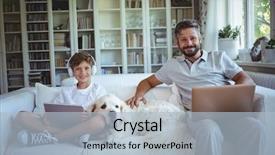  Presentation with father son and looking - Cool new presentation theme with dog headphones - father and son sitting backdrop and a light blue colored foreground