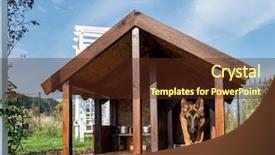  Presentation with german - Beautiful PPT theme featuring dog house - german shepherd leaving its wooden backdrop and a tawny brown colored foreground