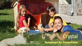  Presentation with painting - Beautiful PPT layouts featuring happy family building a doghouse backdrop and a tawny brown colored foreground
