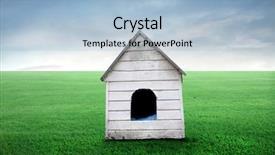  Presentation with meadow - Colorful theme enhanced with dog house - wooden doghouse on a green backdrop and a light blue colored foreground