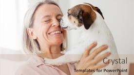  Presentation with dog - PPT layouts enhanced with dog-licking-the-face background and a coral colored foreground