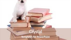  Presentation with books gratis - Beautiful PPT theme featuring dog on heap of books backdrop and a coral colored foreground