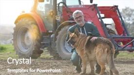  Presentation with farming irrigation canals tractor - Presentation theme having dog outside the barn tractor background and a gray colored foreground
