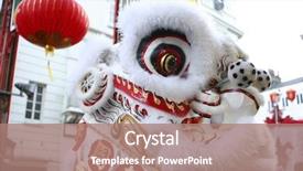  Presentation with chinese new year - Beautiful PPT theme featuring dog praying - lion dance - celebrating backdrop and a coral colored foreground